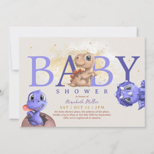 Liebe Dino Simple Funny Niedlich Dragon Baby Boy D Einladung (Vorderseite)