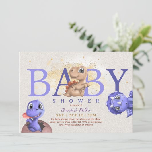 Liebe Dino Simple Funny Niedlich Dragon Baby Boy D Einladung (Stehend Vorderseite)