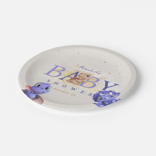 Liebe Dino Simple Funny Niedlich Dragon Baby Boy D Pappteller (Schrägansicht)