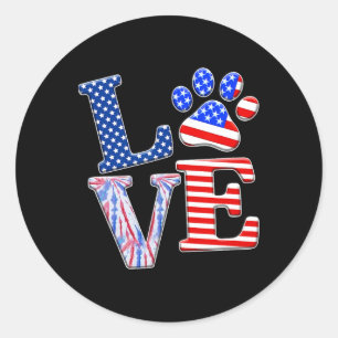 Liebe Dog Paw American Flag Gefärbte Krawatte Dog  Runder Aufkleber