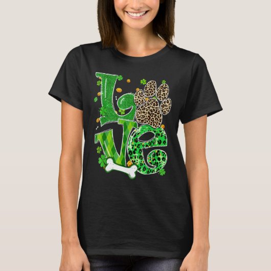 Liebe Dog Paw Leopard Clovers St Patrick S Day T-Shirt (Vorderseite)