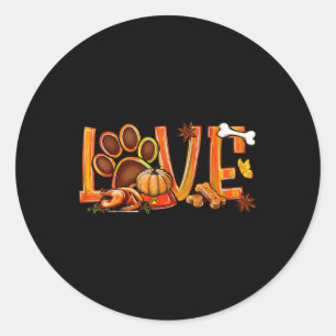 Liebe Dog Paw Print Türkei Pumpkin Herbst Herbst a Runder Aufkleber