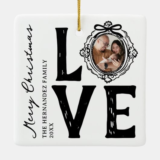 Liebe Doodle Foto Weihnachten Keramikornament (Rückseite)