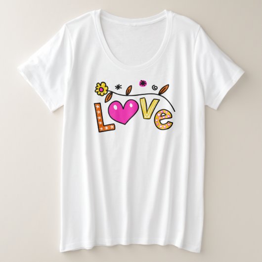 Liebe Doodle Große Größe T-Shirt (Design vorne)