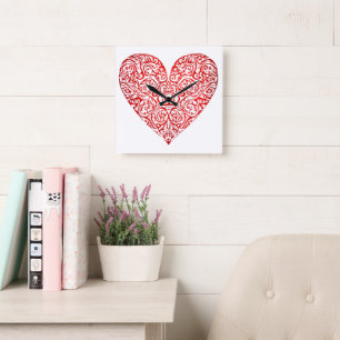 Liebe Doodle Heart Abstrakt Art, Nr. 02 Quadratische Wanduhr