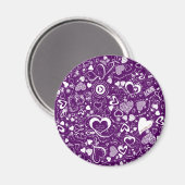 Liebe Doodles Lila-White-Round-Magnet Magnet (Vorderseite/Rückseite)