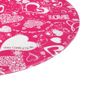 Liebe Doodles Pink-White Round Cutting Board Schneidebrett (Ecke)