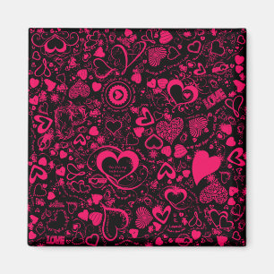 Liebe Doodles Rosa-Schwarz-Quadrat-Magnet Magnet
