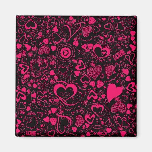 Liebe Doodles Rosa-Schwarz-Quadrat-Magnet Magnet (Vorne)
