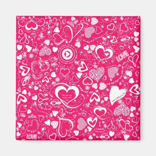 Liebe Doodles Rosa-Weiß-Quadrat-Magnet Magnet (Vorne)