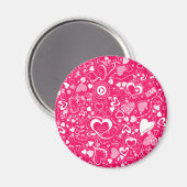 Liebe Doodles Rosa-Weiß-Rundmagnet Magnet (Vorderseite/Rückseite)