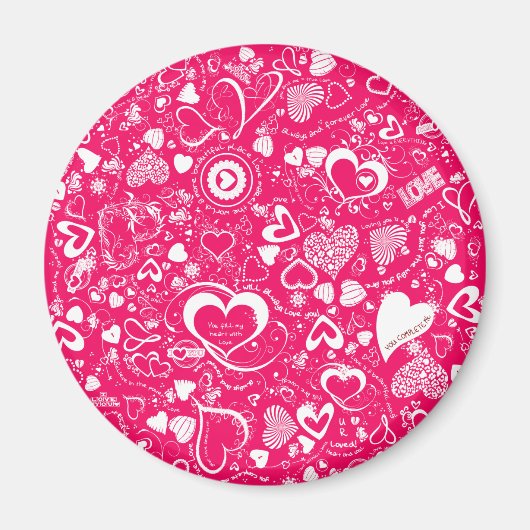 Liebe Doodles Rosa-Weiß-Rundmagnet Magnet (Vorne)