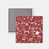 Liebe Doodles Rot-Weiß-Quadrat Magnet (Vorderseite/Rückseite)