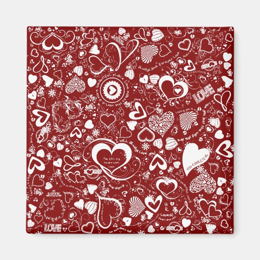Liebe Doodles Rot-Weiß-Quadrat Magnet (Vorne)