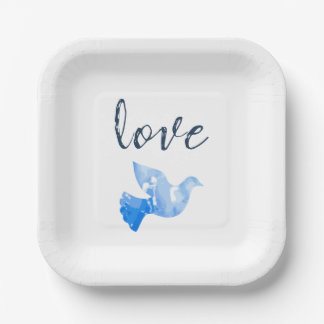 Liebe Dove Party Plate Sky Blue Watercolor Design Pappteller