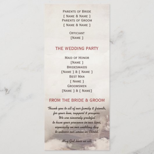 Liebe Dream Wedding Programm (Rückseite)