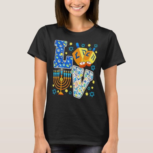 LIEBE Dreidel Menorah Chanukah Niedlich Hanukka Pa T-Shirt (Vorderseite)