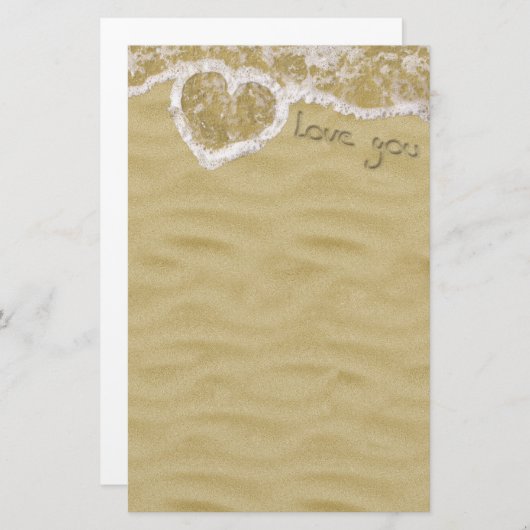 "Liebe du" In Sand geschriebenes Herz Briefpapier (Vorne/Hinten)