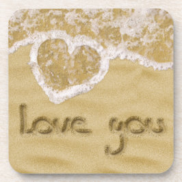 "Liebe du" In Sand geschriebenes Herz Getränkeuntersetzer