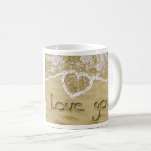 "Liebe du" In Sand geschriebenes Herz Kaffeetasse (VorderseiteRechts)