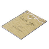 "Liebe du" In Sand geschriebenes Herz Notizblock (Linke Seite)