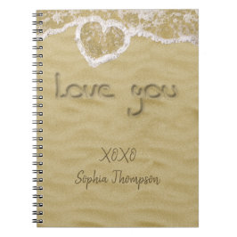 "Liebe du" In Sand geschriebenes Herz Notizblock