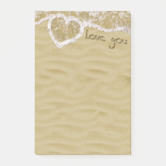 "Liebe du" In Sand geschriebenes Herz Post-it Klebezettel (Vorderseite)