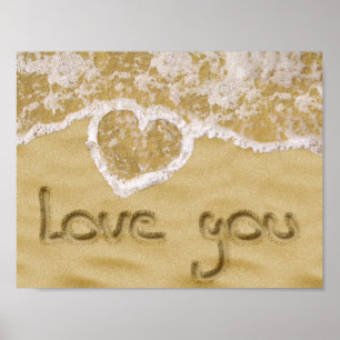 "Liebe du" In Sand geschriebenes Herz Poster