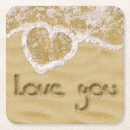 "Liebe du" In Sand geschriebenes Herz Rechteckiger Pappuntersetzer