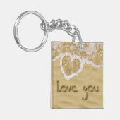 "Liebe du" In Sand geschriebenes Herz Schlüsselanhänger (Vorderseite links)