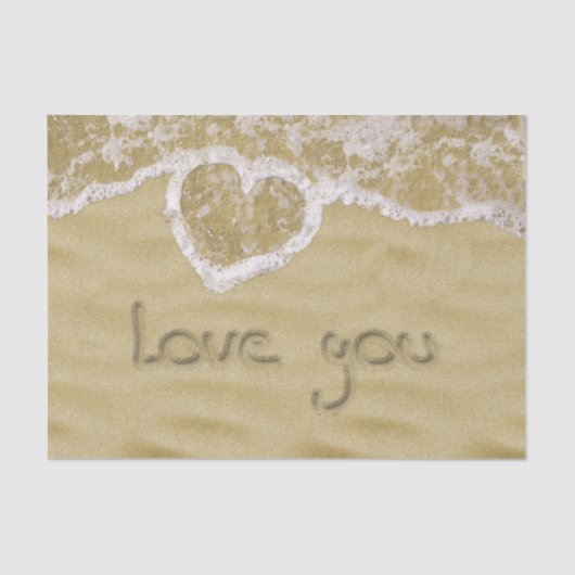 "Liebe du" In Sand geschriebenes Herz Seidenpapier (Vorderseite)