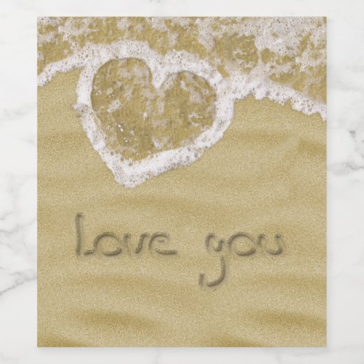 "Liebe du" In Sand geschriebenes Herz Weinetikett (Einzelnes Label)
