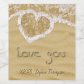 "Liebe du" In Sand geschriebenes Herz Weinetikett (Einzelnes Label)