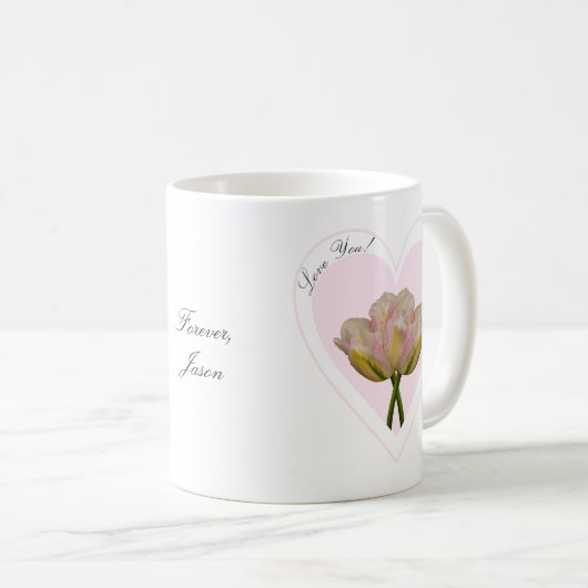 Liebe Du Tulips in rosa Herzen Kaffeetasse (VorderseiteRechts)
