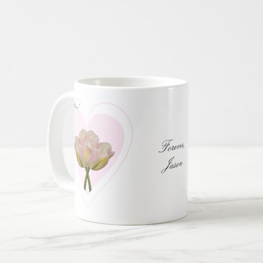 Liebe Du Tulips in rosa Herzen Kaffeetasse (Vorderseite Links)
