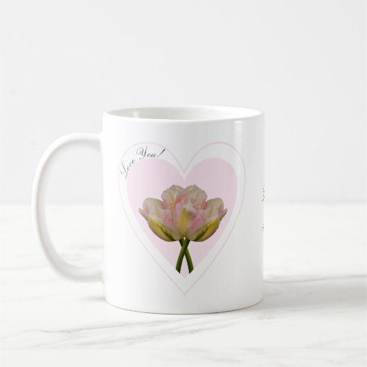 Liebe Du Tulips in rosa Herzen Kaffeetasse (Links)
