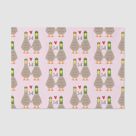 Liebe Ducks Valentine's Day Custom Initials Seidenpapier (Vorderseite)