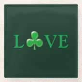 Liebe dunkle grüne Clover Kleeblatt St. Patrick's  Glasuntersetzer (Vorderseite)
