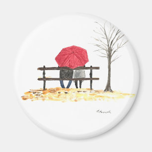 Liebe-Ehepaar mit Rot-Schirm-Aquarell-Hochzeit Magnet