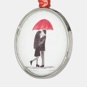 Liebe Ehepaar Roter Schirm Aquarell Hochzeit niedl Silbernes Ornament (Links)