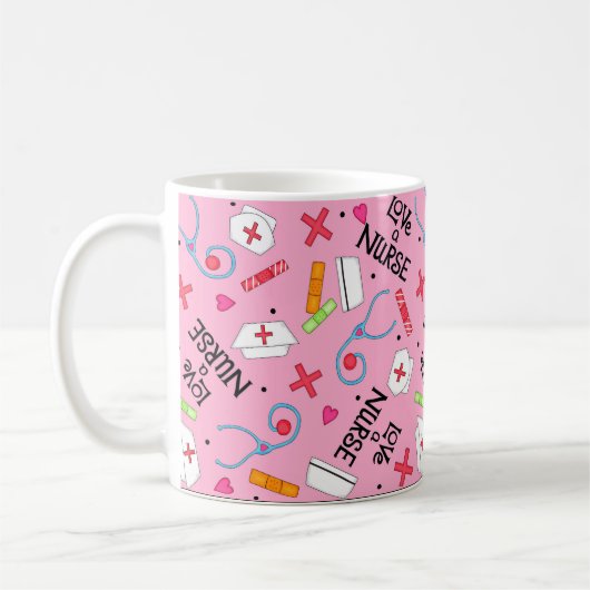 Liebe ein Krankenschwester-Kunst-Rosa mit Kaffeetasse (Links)