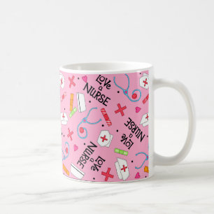 Liebe ein Krankenschwester-Kunst-Rosa mit Kaffeetasse