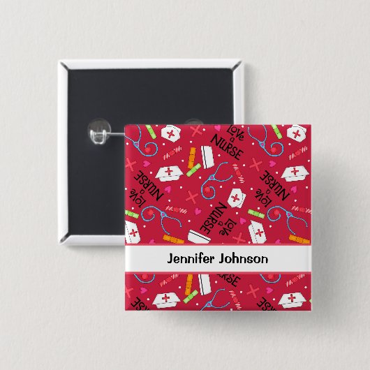 Liebe ein Krankenschwester-Kunst-rotes Button (Vorne & Hinten)