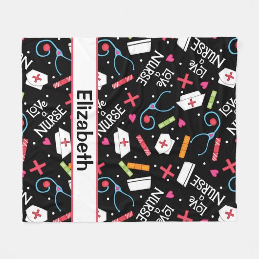 Liebe ein Krankenschwester-Kunst-Schwarz-Name Fleecedecke (Vorderseite (Horizontal))