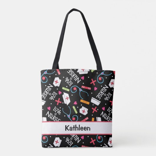 Liebe ein Krankenschwester-Kunst-Schwarz-Name Tasche (Rückseite)