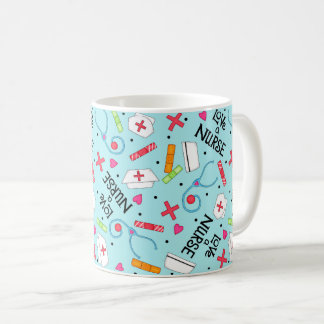 Liebe ein Krankenschwester-Kunst-Türkis-Blau mit Kaffeetasse