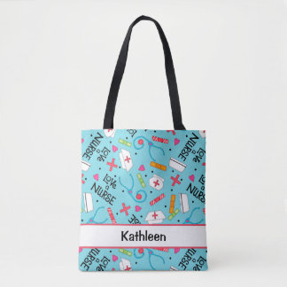 Liebe ein Krankenschwester-Kunst-Türkis-Blau-Name Tasche