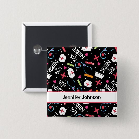 Liebe ein Krankenschwester-Kunstschwarzes Button (Vorne & Hinten)