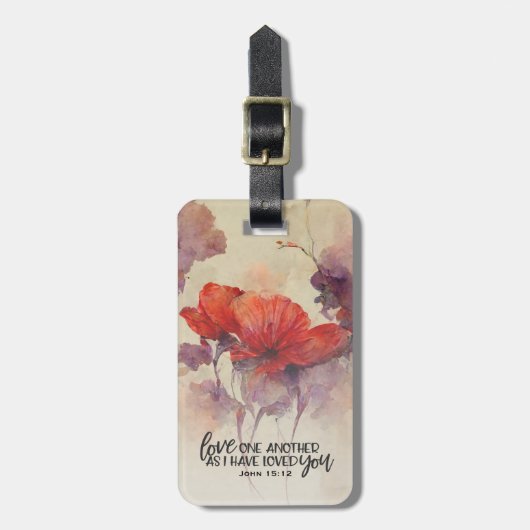 Liebe Eine andere Bibel Verse Rote Lila Blüte Gepäckanhänger (Vorderseite vertikal)