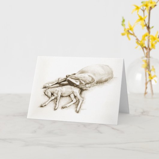 "Liebe einer Mutter" Schlafmare und Foal Gruß Karte (Gelbe Blume)